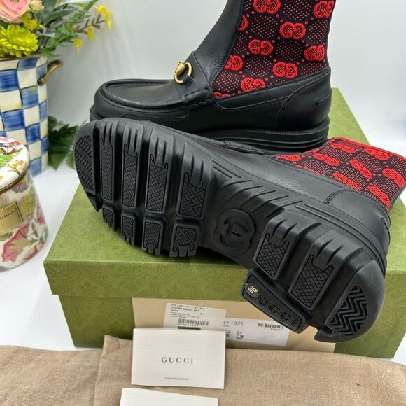 Men's Gucci GG Supreme horse bit ankle boots size 6.55 fits 7 US made in Italy - Picture 7 of 7